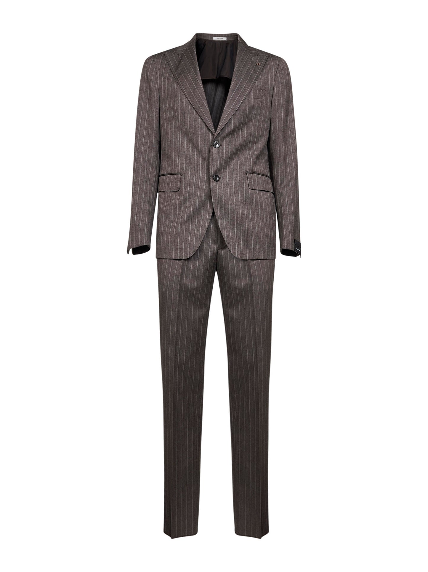 Taupe pinstriped virgin wool single-breasted suit