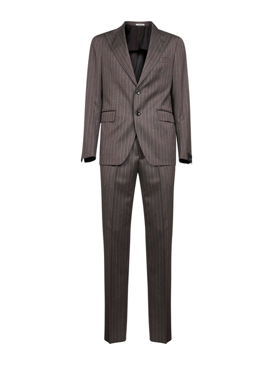 Taupe pinstriped virgin wool single-breasted suit