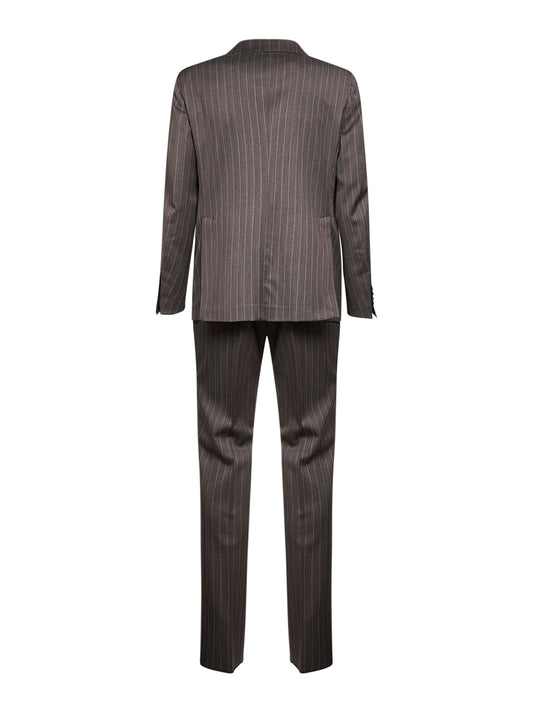 Taupe pinstriped virgin wool single-breasted suit