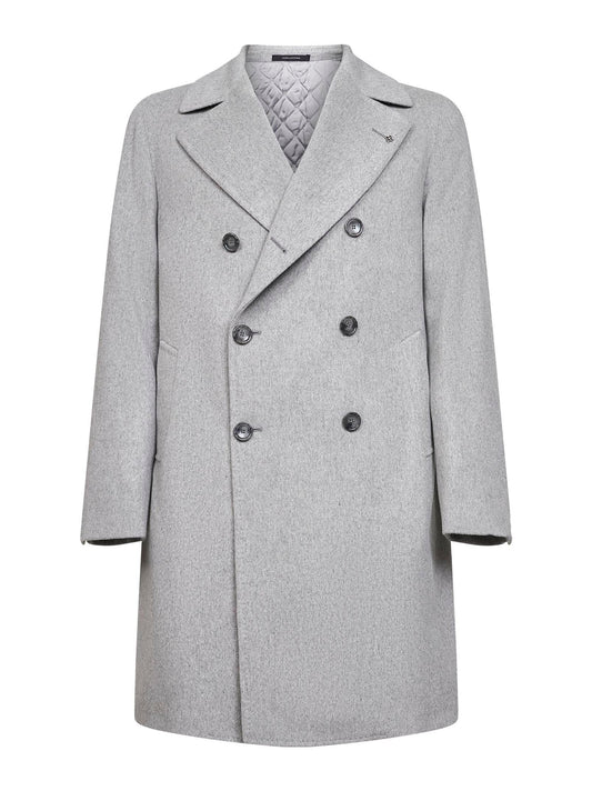 Pearl virgin wool and cashmere double-breasted coat