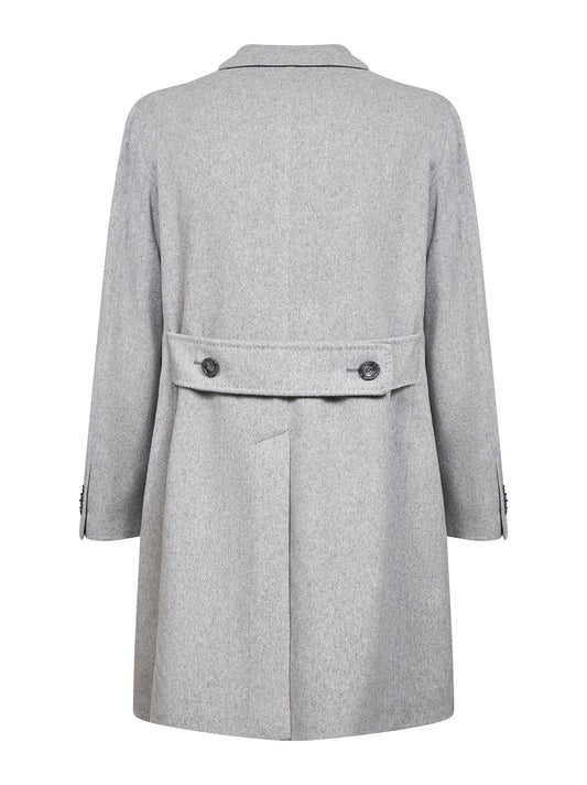 Pearl virgin wool and cashmere double-breasted coat