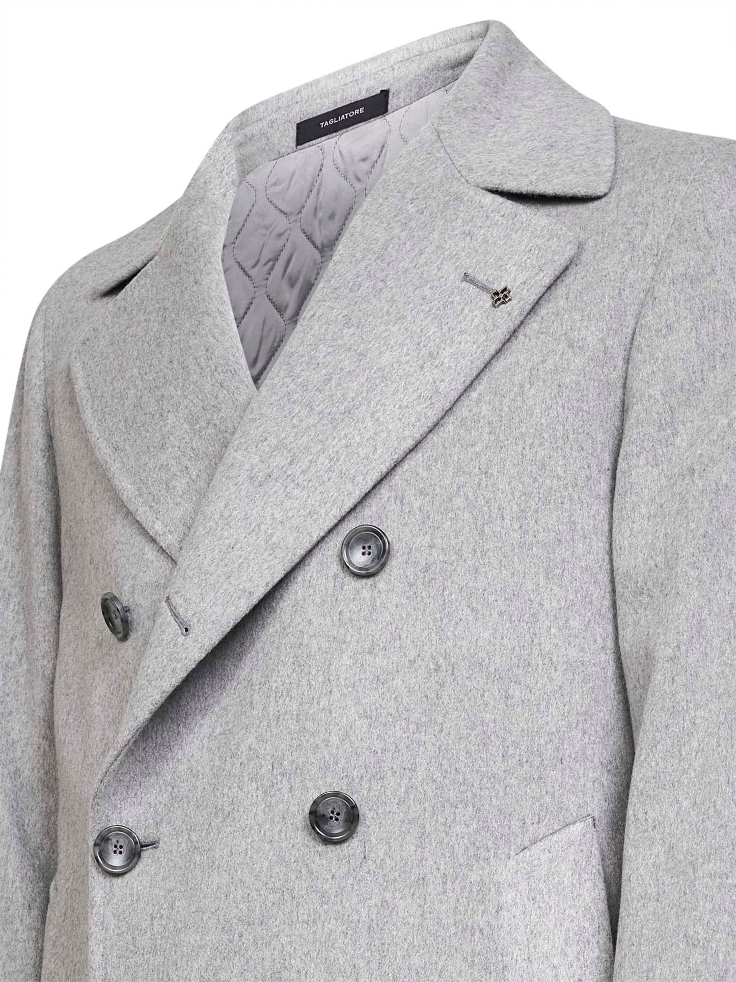 Pearl virgin wool and cashmere double-breasted coat