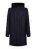 Blue virgin wool twill hooded coat