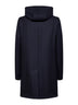 Blue virgin wool twill hooded coat