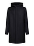 Black virgin wool twill hooded coat