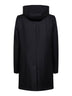 Black virgin wool twill hooded coat