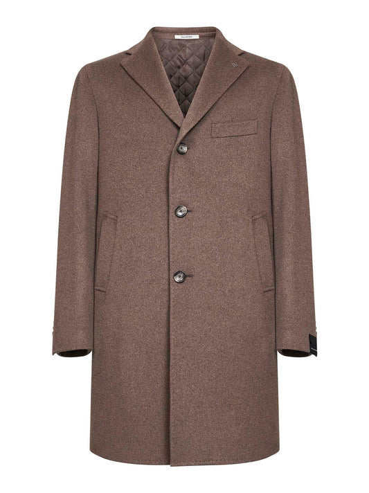 Tobacco cashmere single-breasted coat