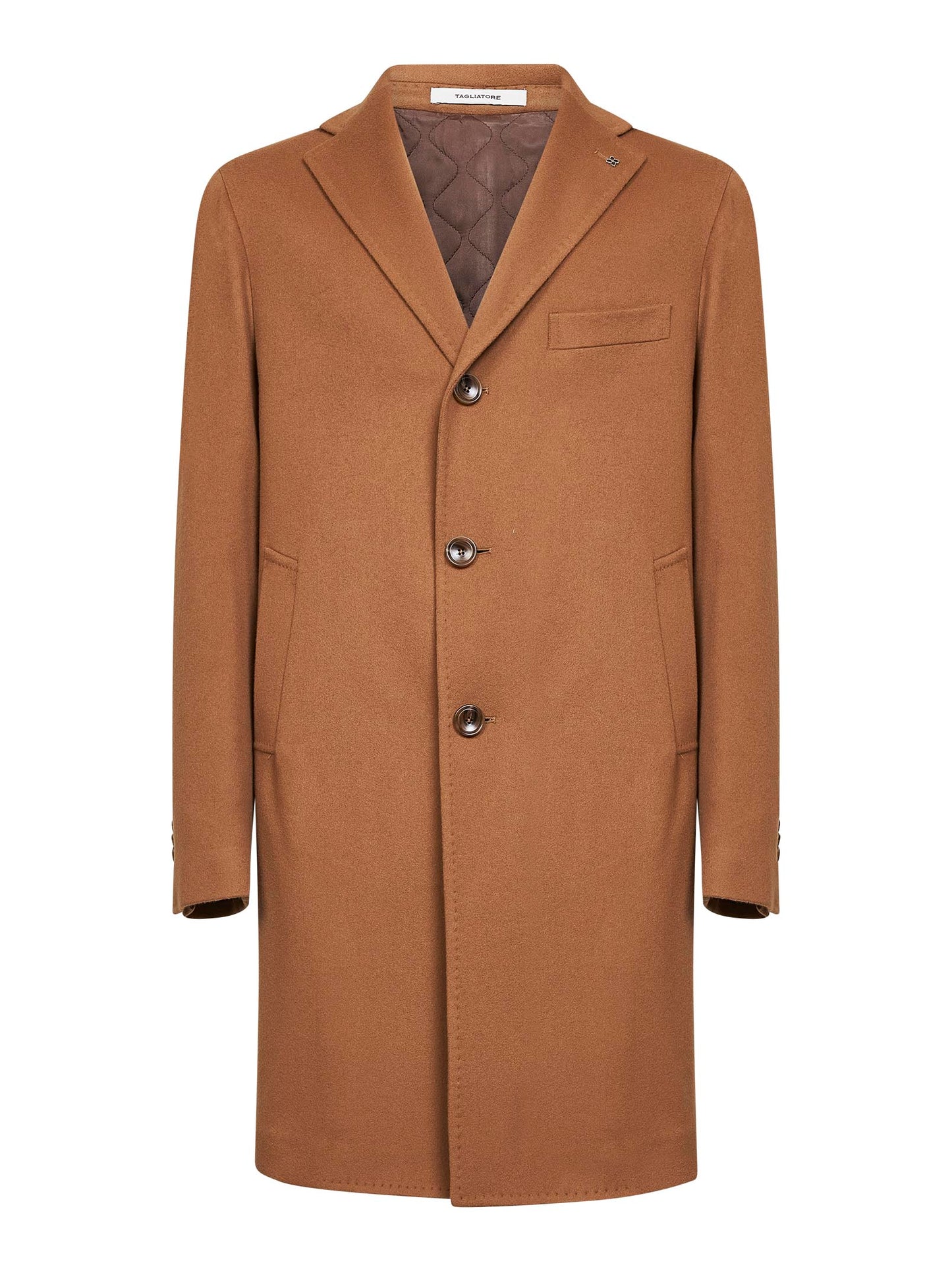 Camel virgin wool and cashmere single-breasted coat
