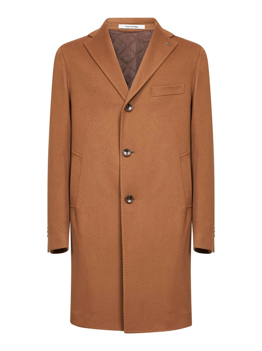 Camel virgin wool and cashmere single-breasted coat