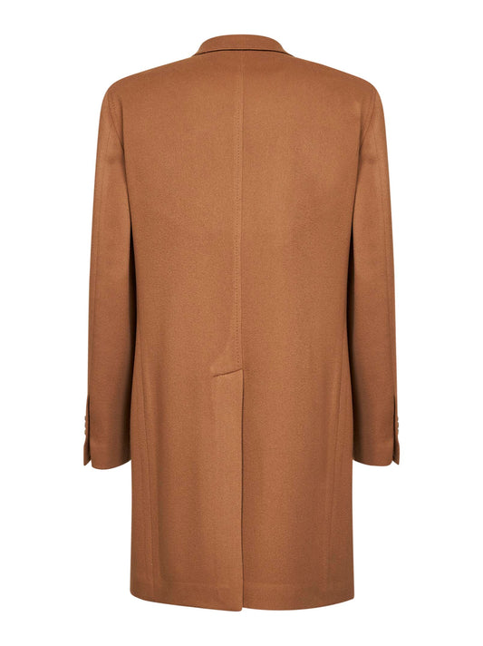 Camel virgin wool and cashmere single-breasted coat