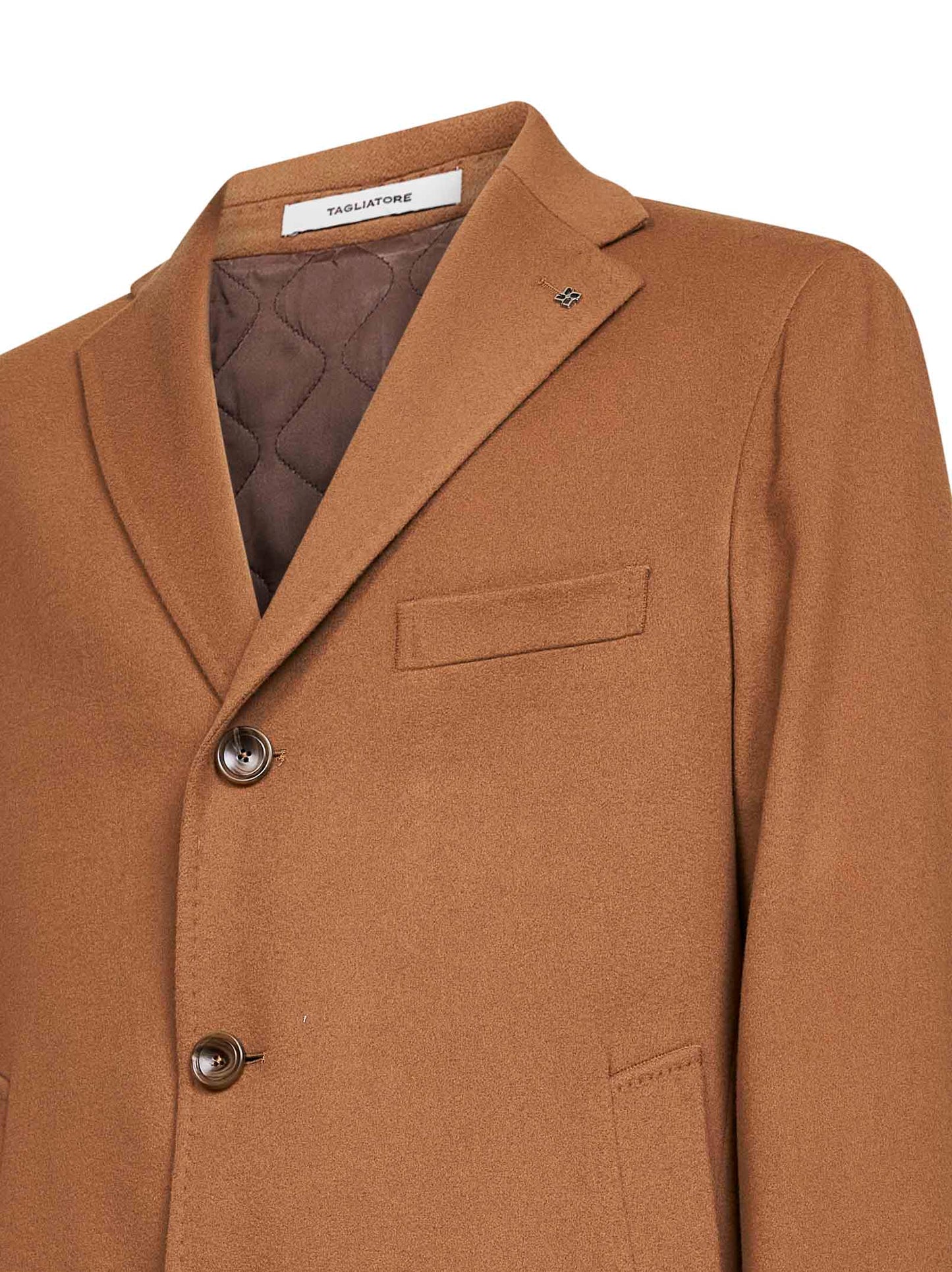 Camel virgin wool and cashmere single-breasted coat