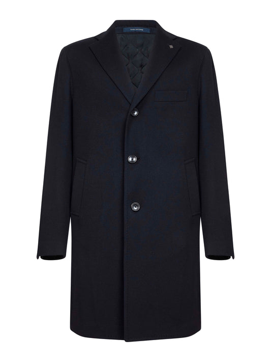 Blue virgin wool and cashmere single-breasted coat