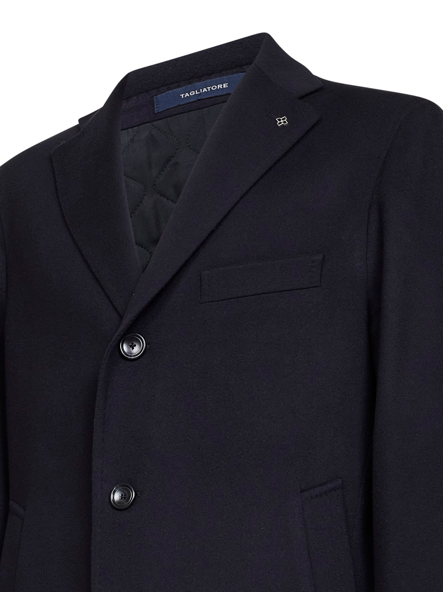 Blue virgin wool and cashmere single-breasted coat