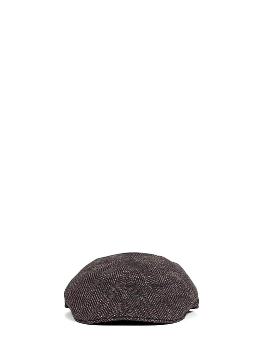 Brown chevron wool and silk blend Donald flat cap