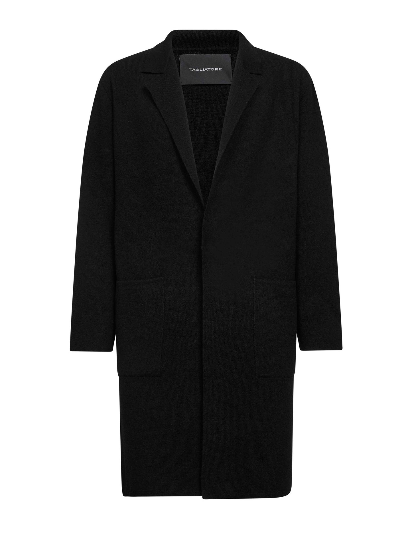Black wool blend knit single-breasted coat