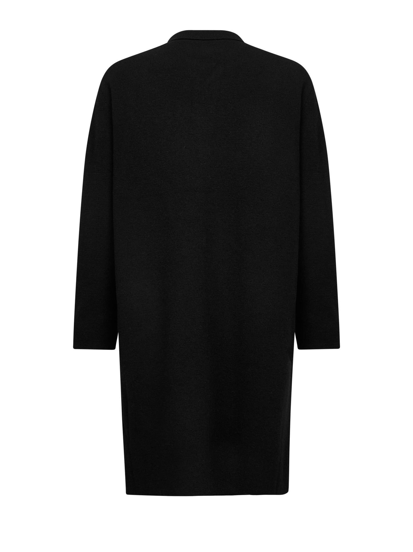 Black wool blend knit single-breasted coat