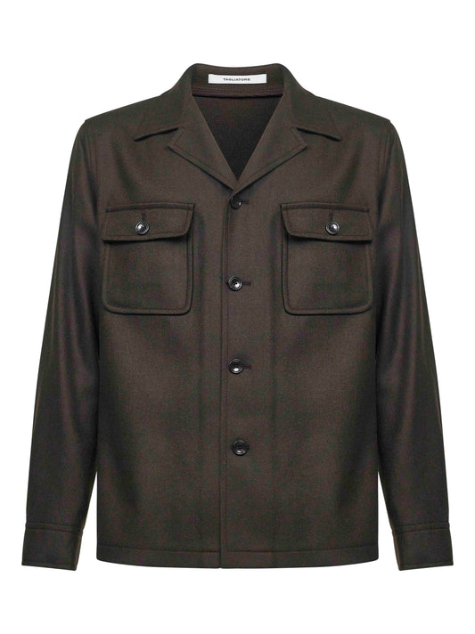Dark brown virgin wool twill Gbarrow overshirt