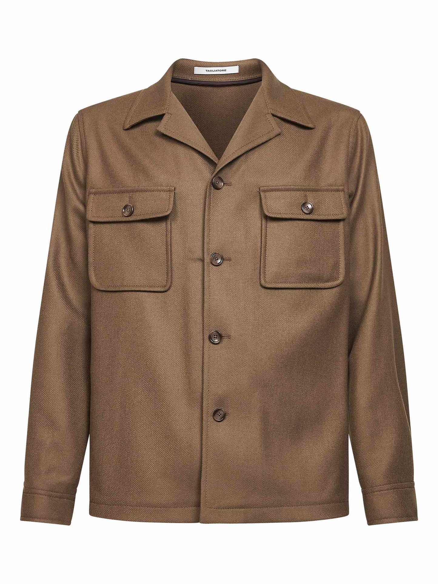 Overshirt Gbarrow in twill di lana vergine marrone<BR/>