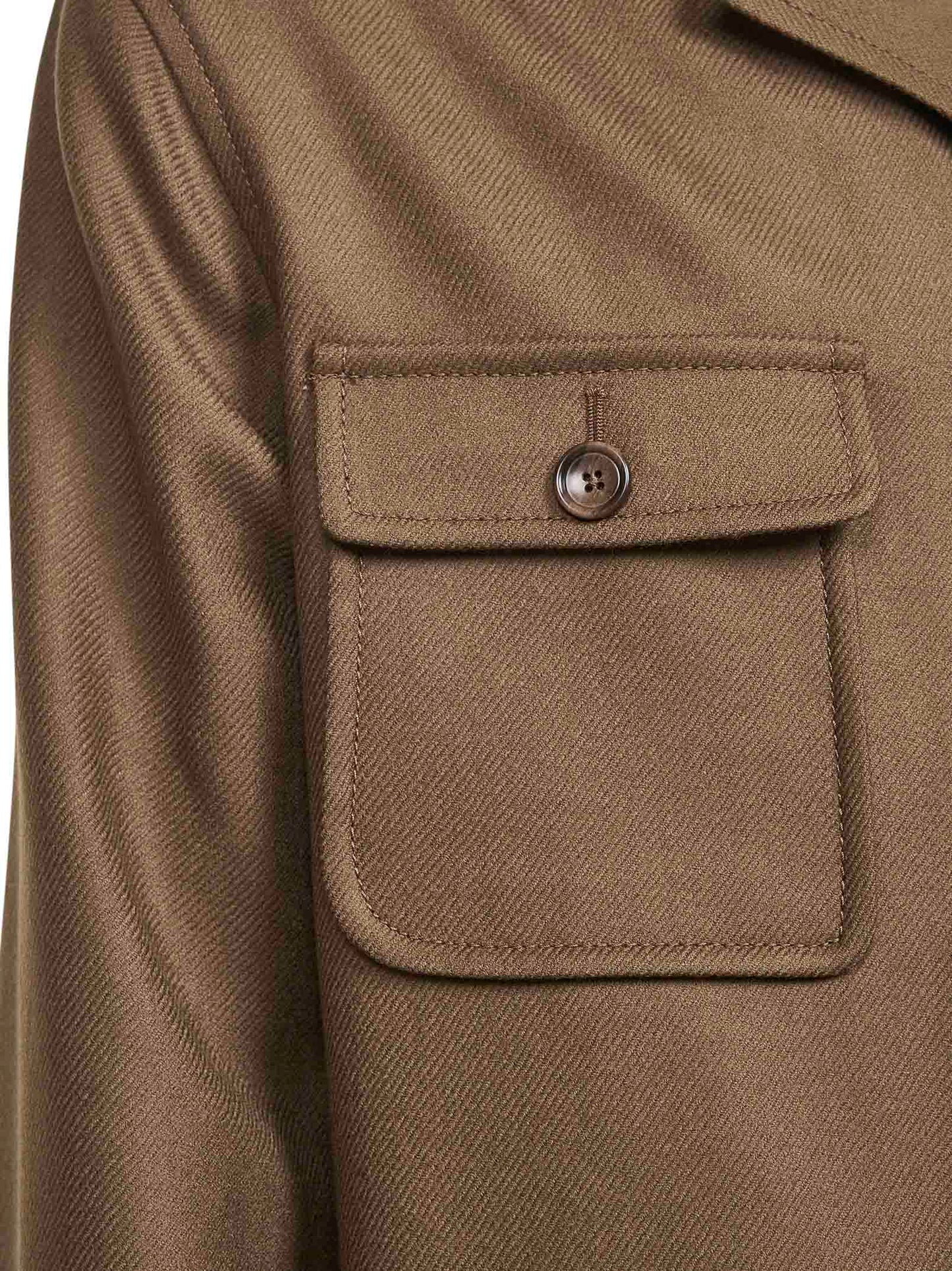 Overshirt Gbarrow in twill di lana vergine marrone<BR/>