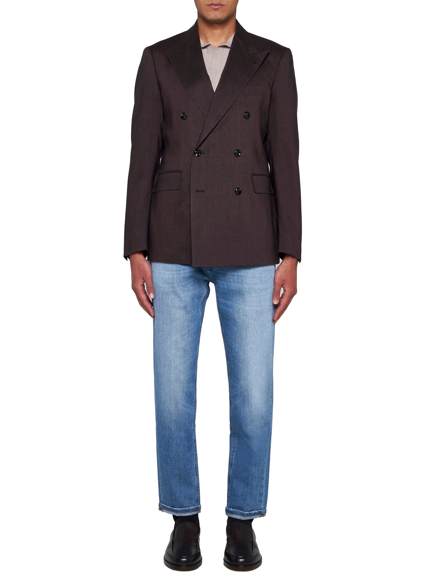 Linen and wool-blend double-breasted blazer