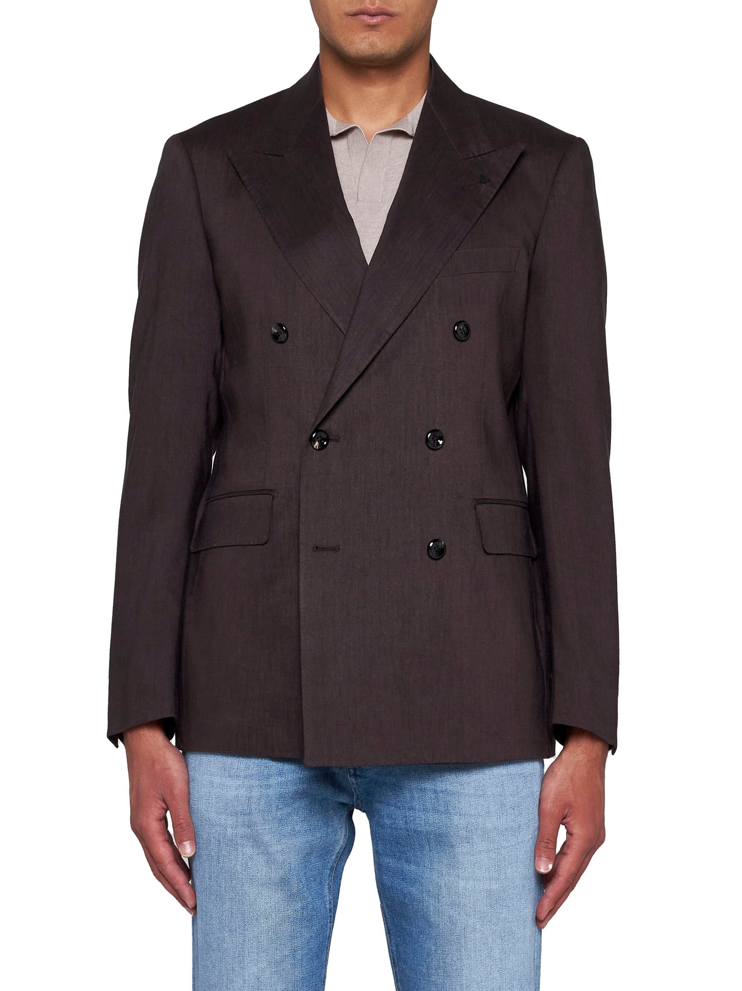 Linen and wool-blend double-breasted blazer