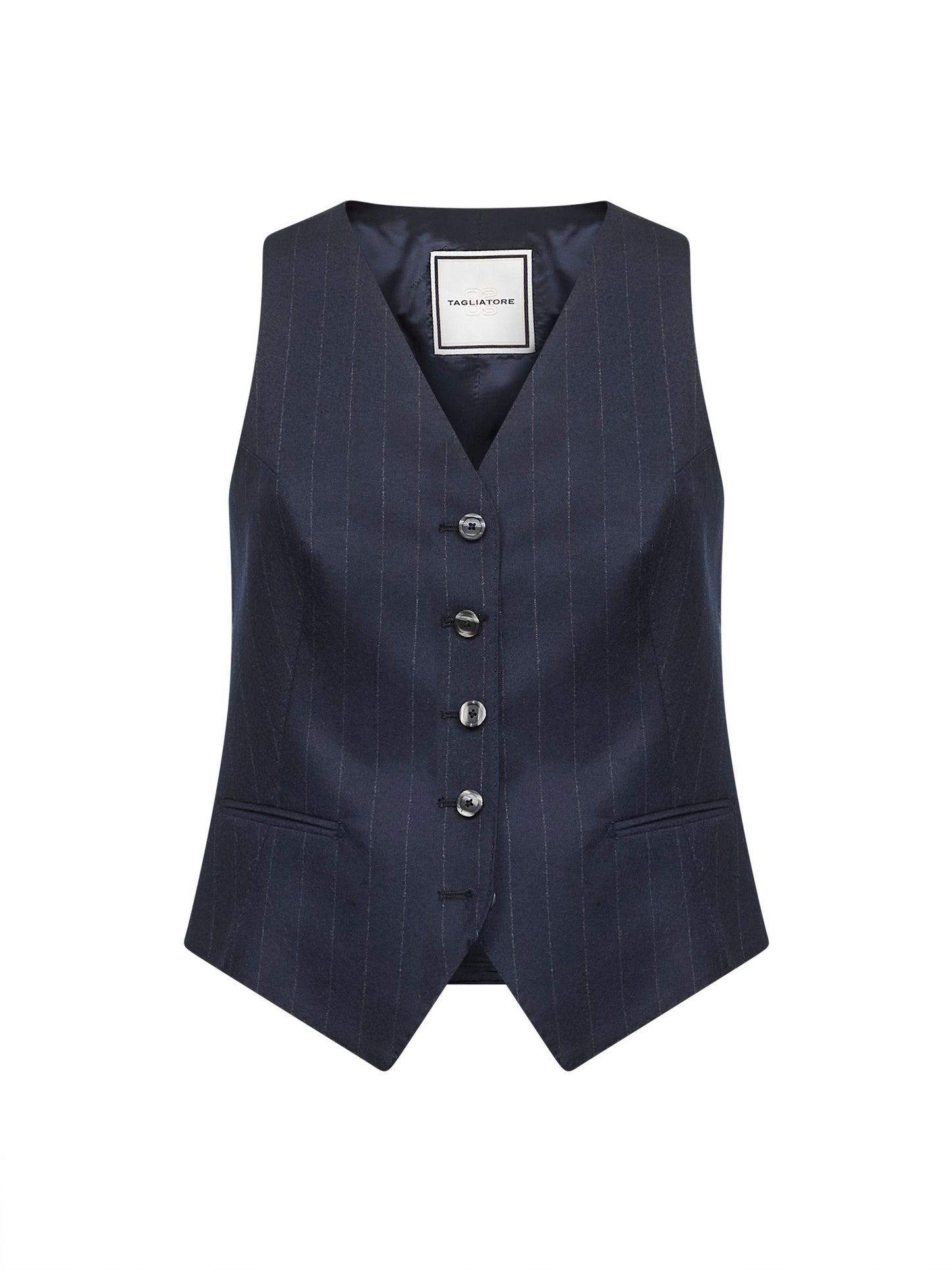 Gilet Giselle in lana vergine gessata blu