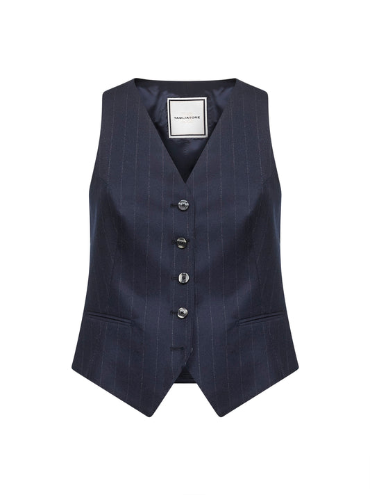 Gilet Giselle in lana vergine gessata blu