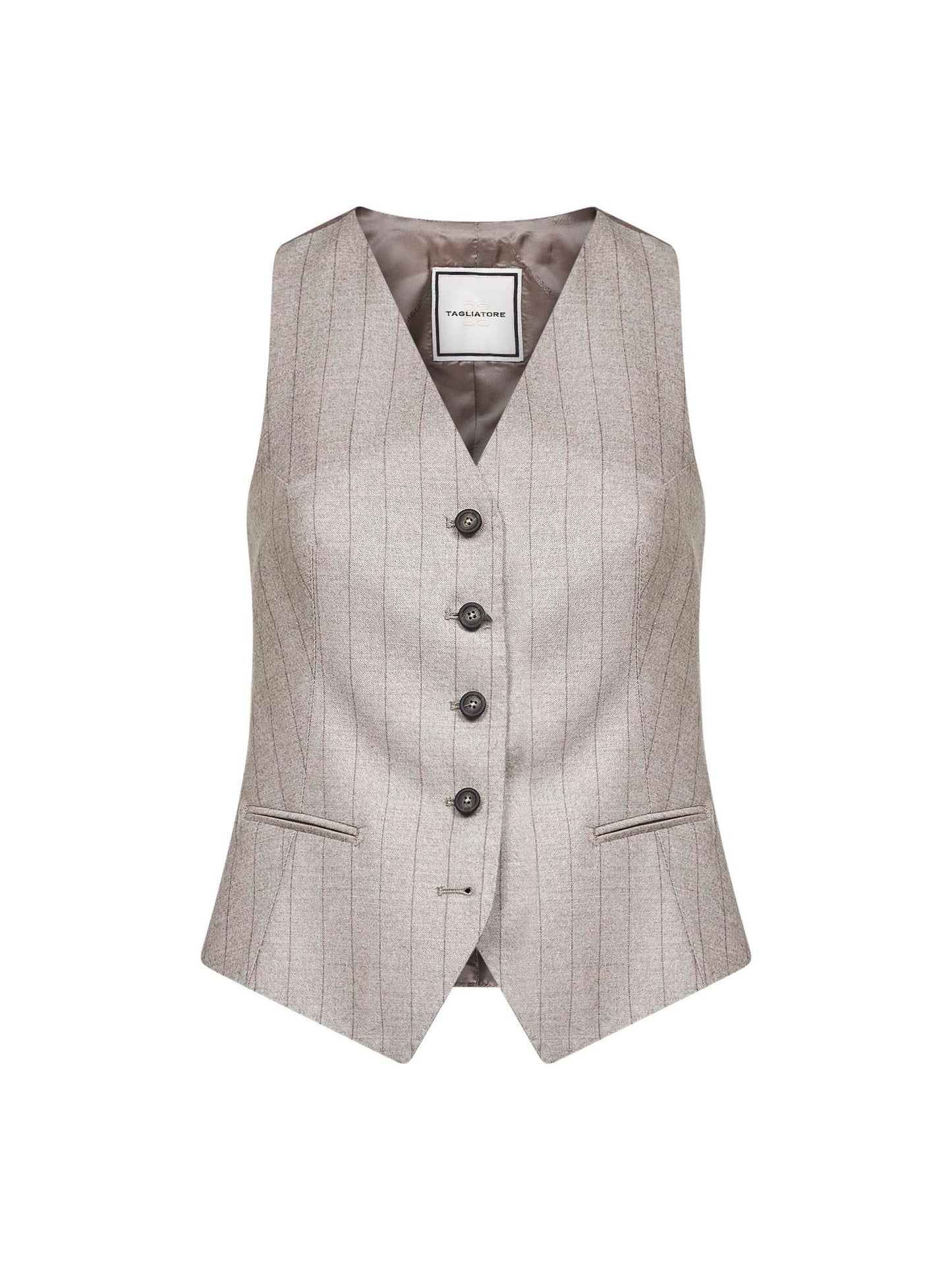 Gilet Giselle in lana vergine gessata beige