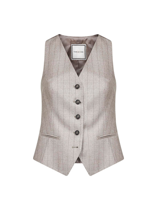 Gilet Giselle in lana vergine gessata beige