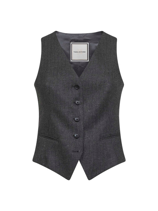Gilet Giselle gessato con micro paillettes grigio