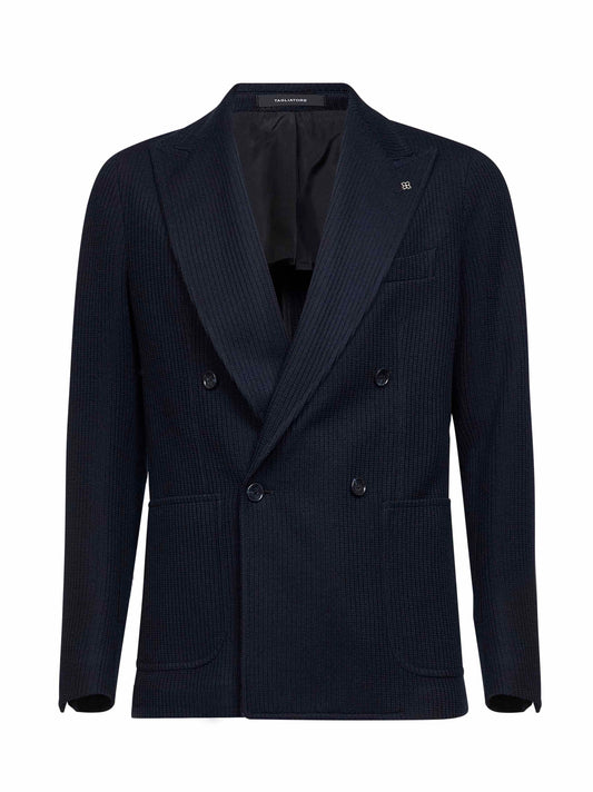 Blue barré jersey double-breasted balzer