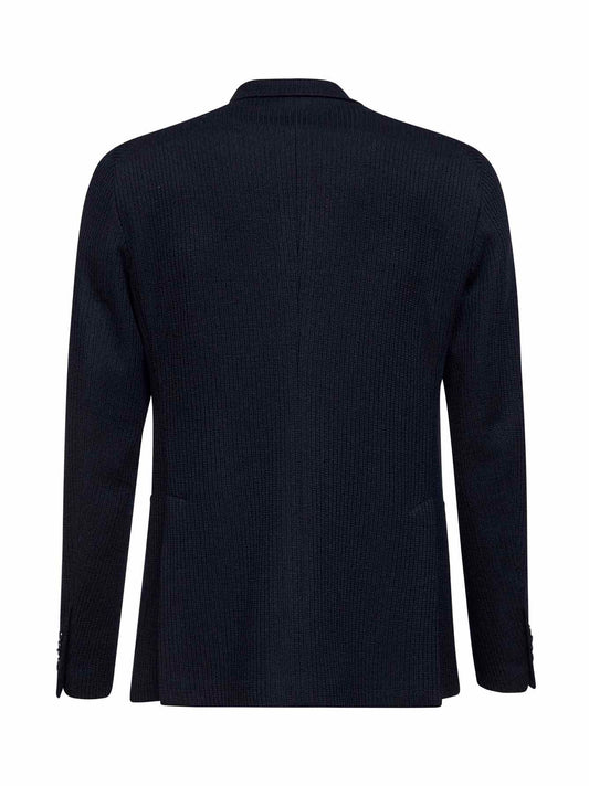 Blue barré jersey double-breasted balzer