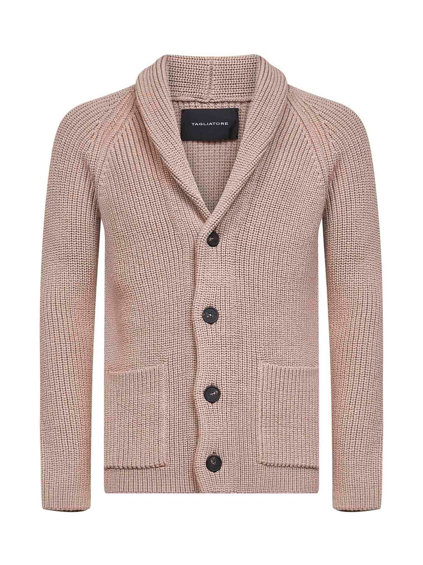 Taupe stretch merino wool knit cardigan