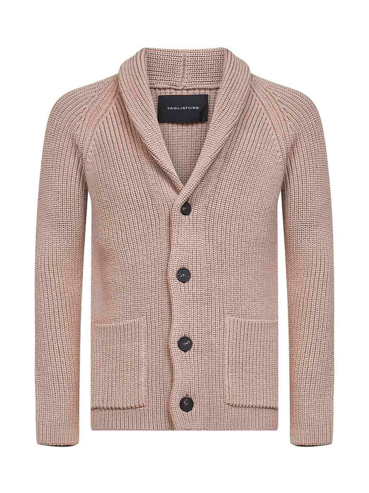 Taupe stretch merino wool knit cardigan
