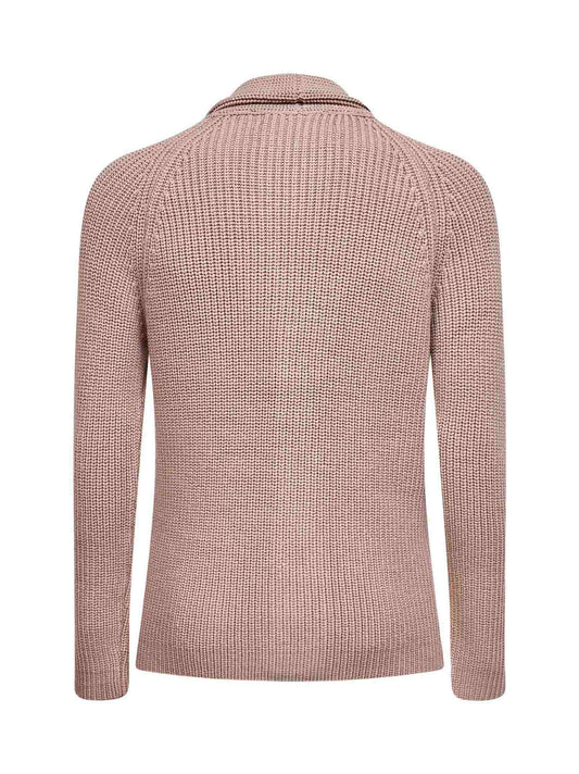 Taupe stretch merino wool knit cardigan