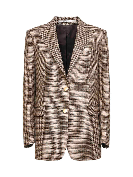 Brown houndstooth wool blend Bertha blazer