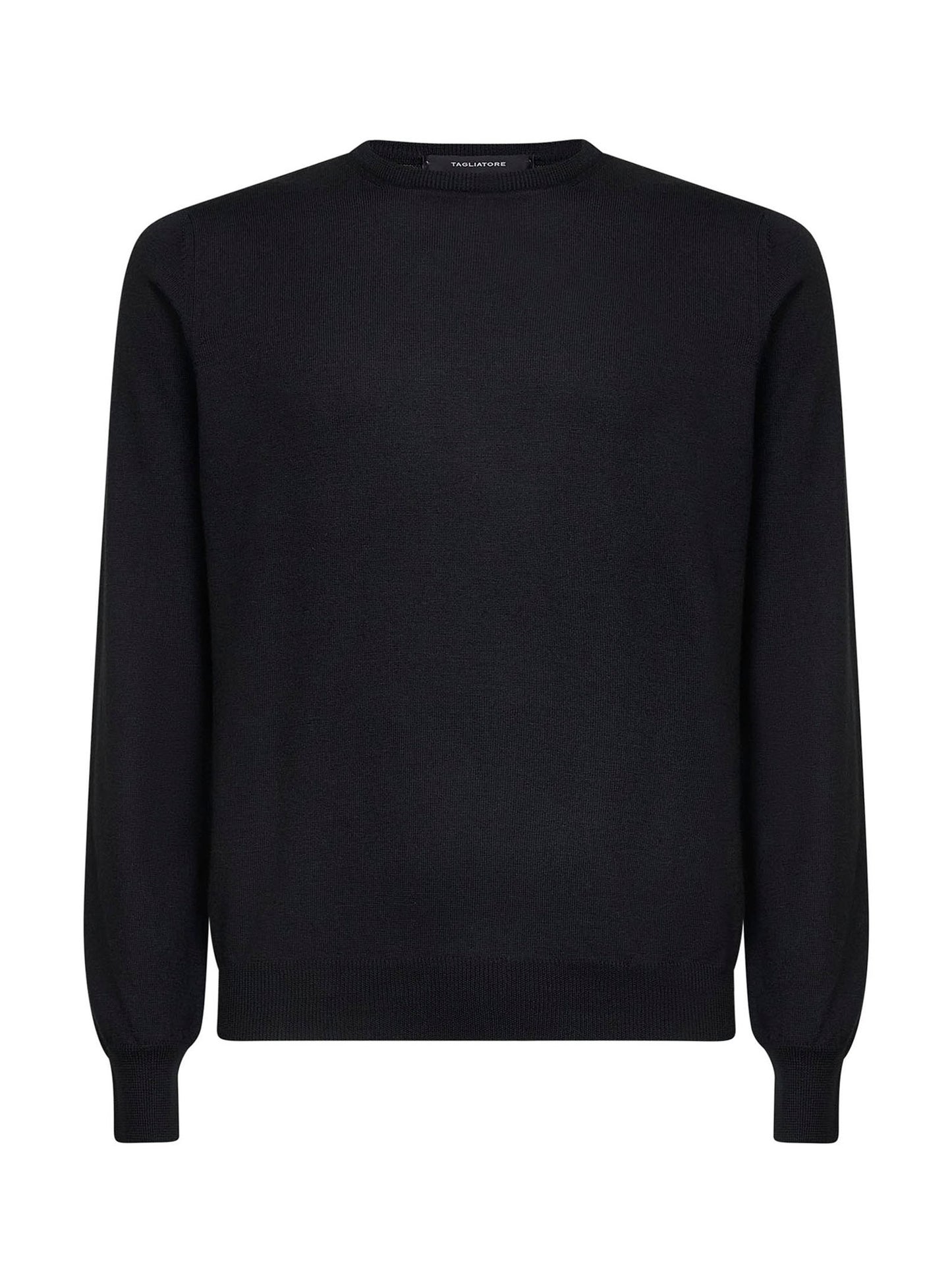 Black virgin wool knit crewneck sweater