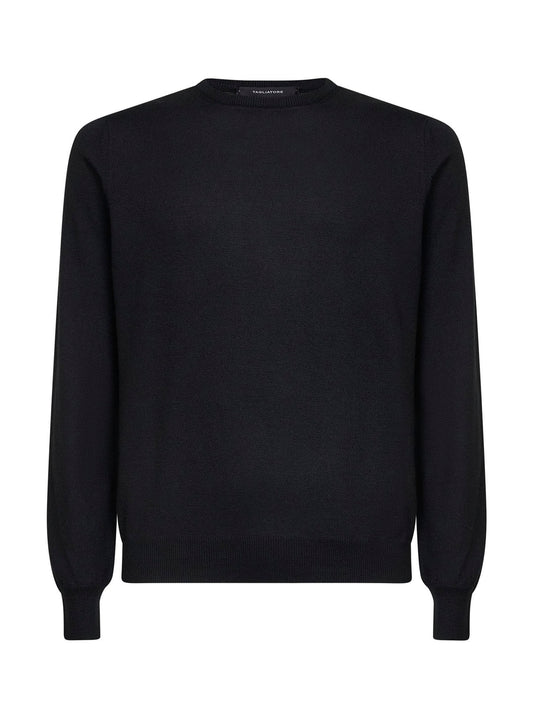 Black virgin wool knit crewneck sweater