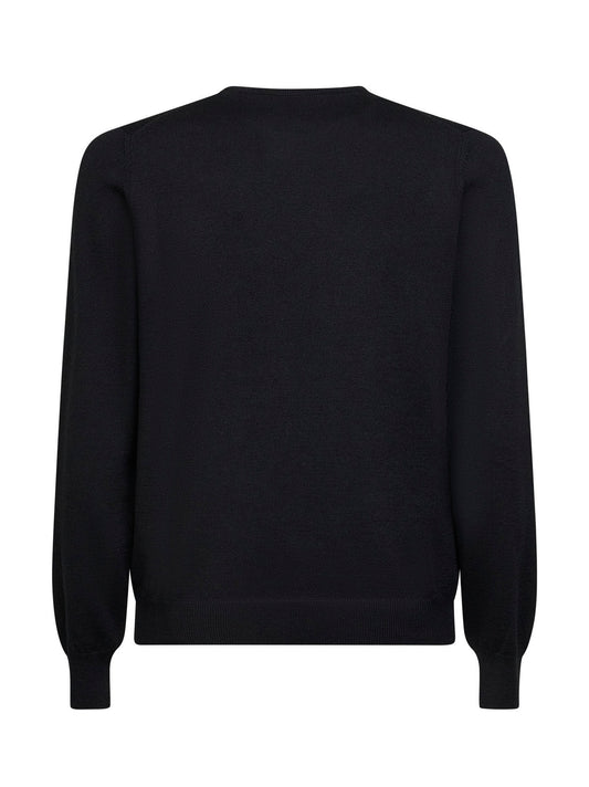 Black virgin wool knit crewneck sweater