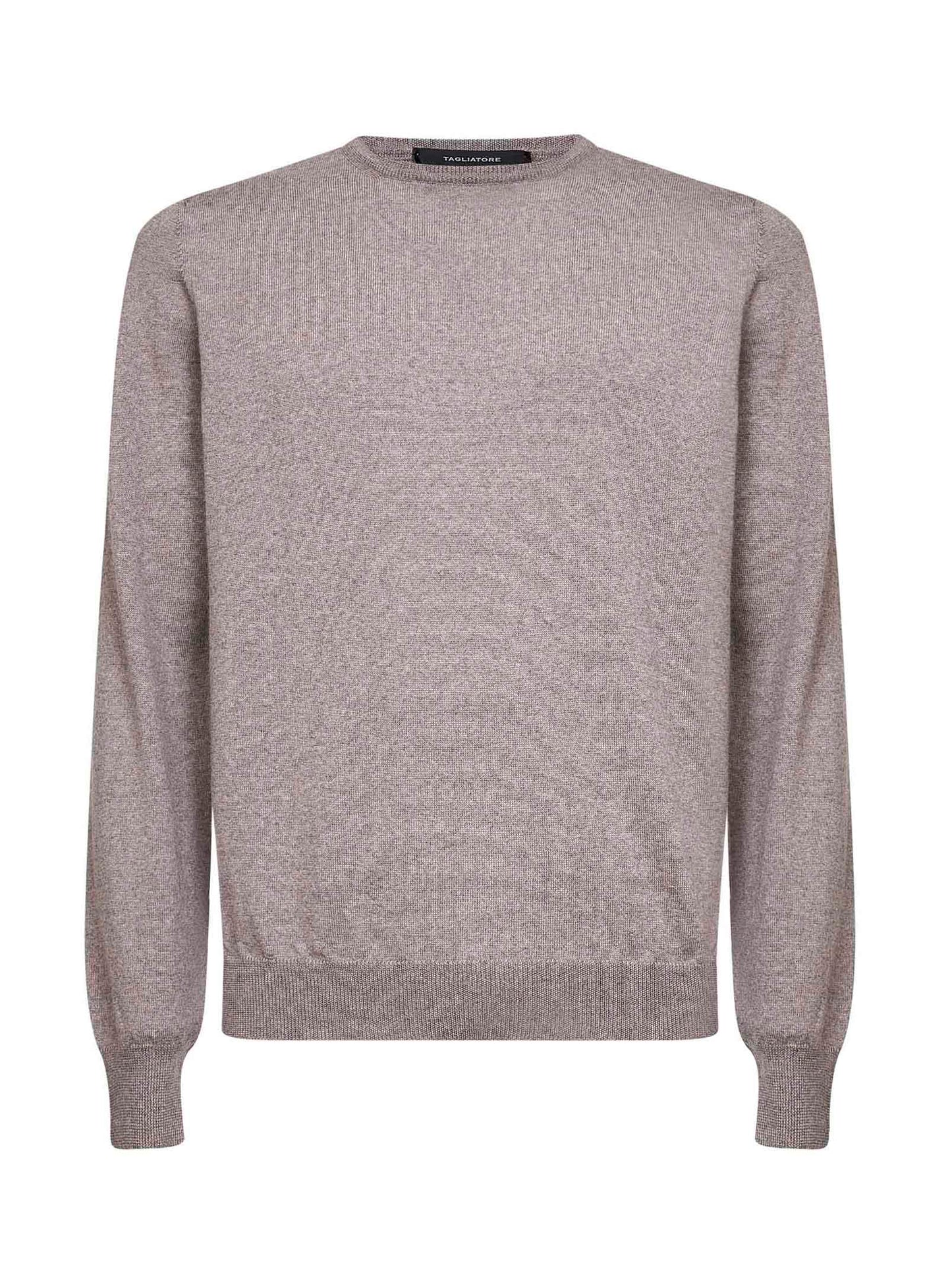 Clay virgin wool knit crewneck sweater<BR/>