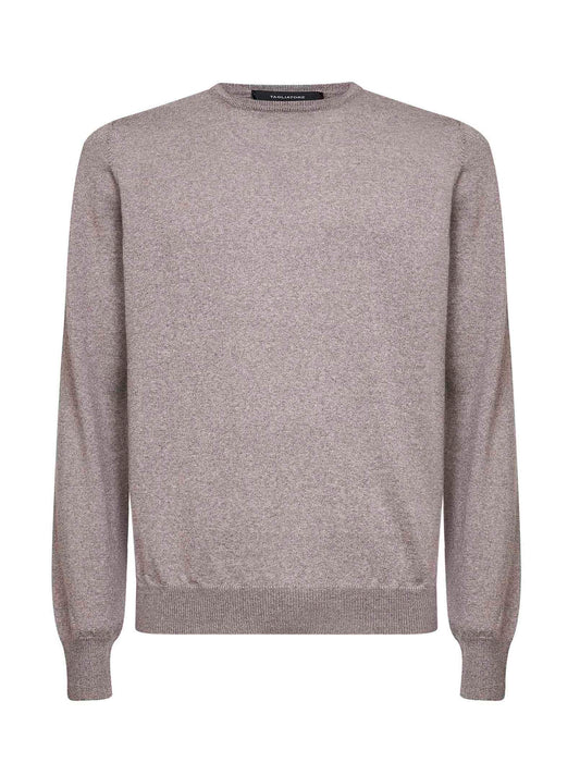 Clay virgin wool knit crewneck sweater<BR/>