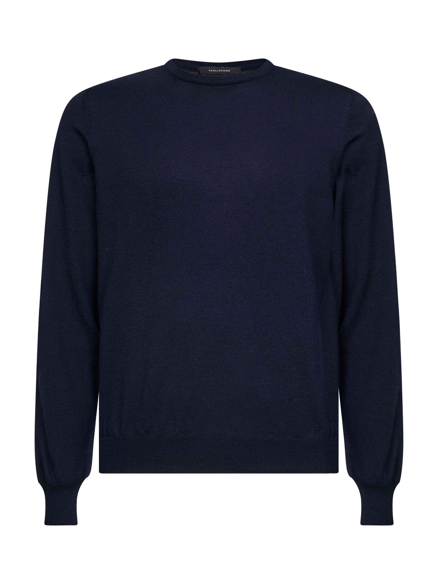 Blue virgin wool knit crewneck sweater<BR/>