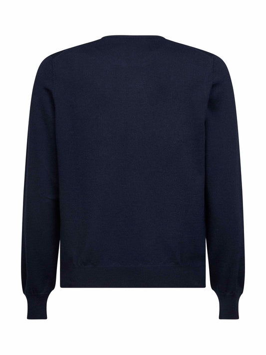 Blue virgin wool knit crewneck sweater<BR/>