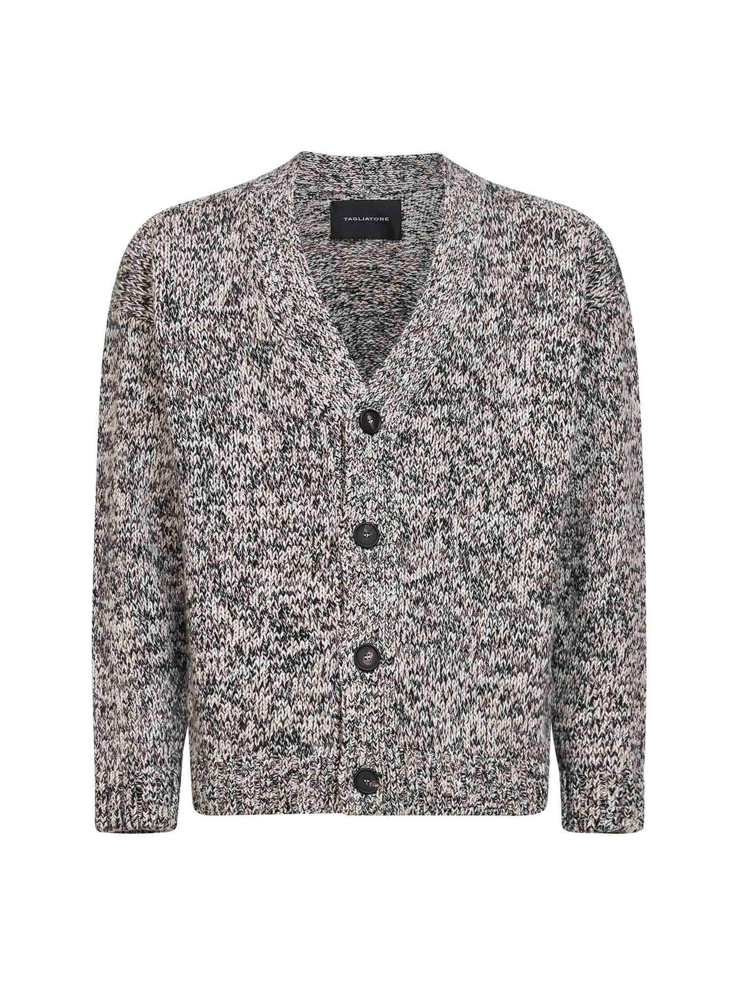 Two-tone melange virgin wool cardigan