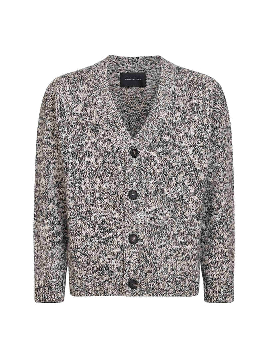 Two-tone melange virgin wool cardigan