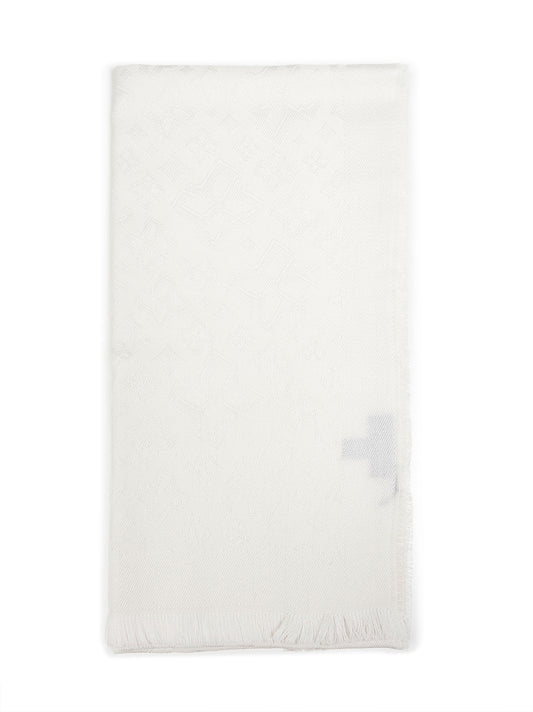 White jacquard virgin wool logo scarf