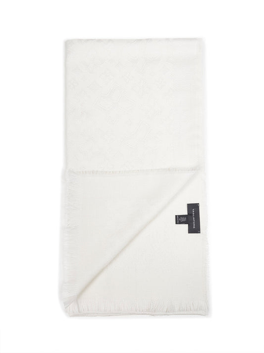 White jacquard virgin wool logo scarf