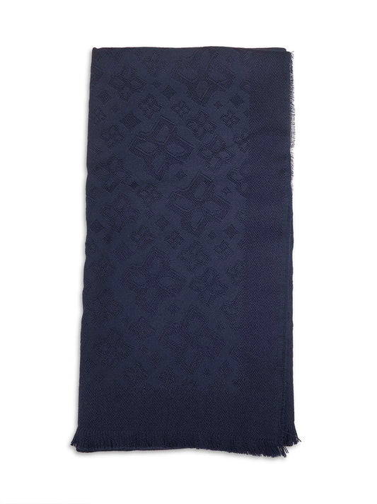 Sciarpa in lana vergine jacquard blu con logo