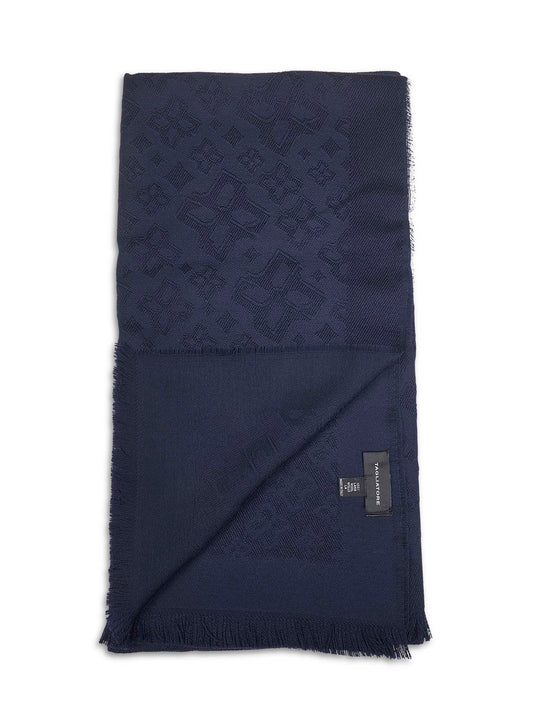 Sciarpa in lana vergine jacquard blu con logo