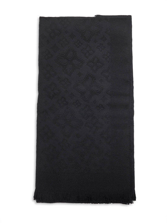Sciarpa in lana vergine jacquard nera con logo